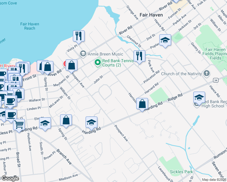 map of restaurants, bars, coffee shops, grocery stores, and more near 42 Windward Way in Red Bank