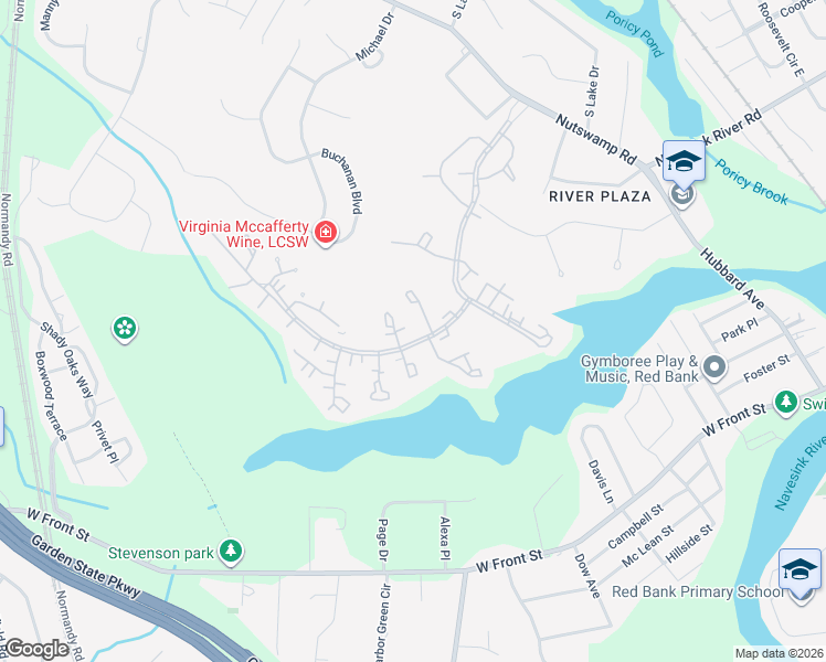 map of restaurants, bars, coffee shops, grocery stores, and more near 1 Concord Court in Red Bank
