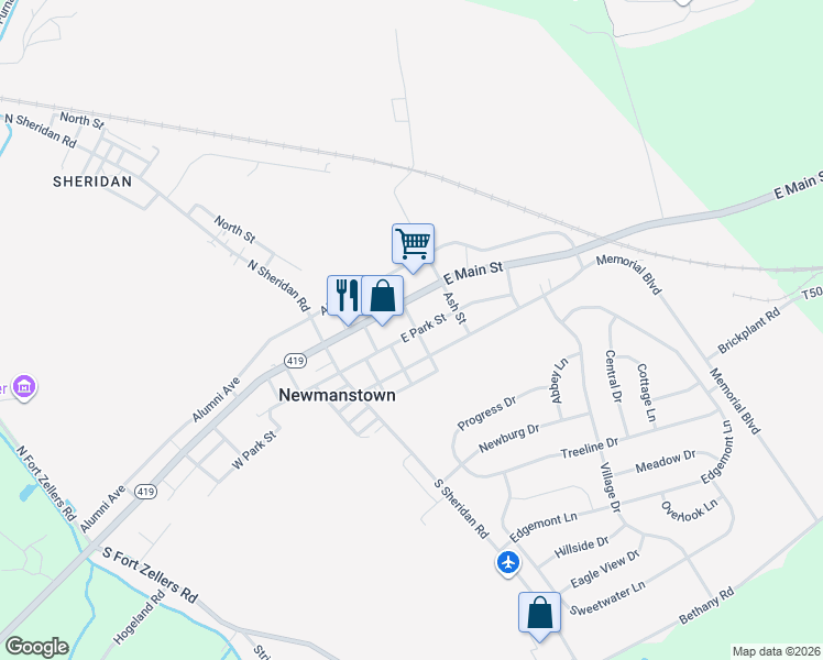 map of restaurants, bars, coffee shops, grocery stores, and more near 17 South Parish Avenue in Newmanstown