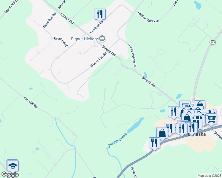 map of restaurants, bars, coffee shops, grocery stores, and more near 5768 Valley Stream Drive in Doylestown