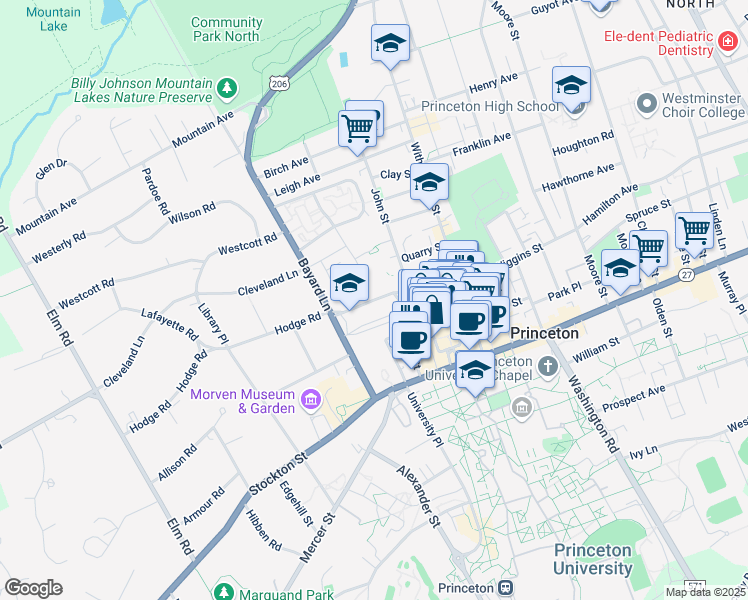 map of restaurants, bars, coffee shops, grocery stores, and more near 23 Paul Robeson Place in Princeton