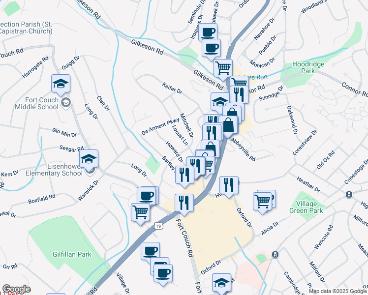 map of restaurants, bars, coffee shops, grocery stores, and more near 2 Mitchell Drive in Pittsburgh