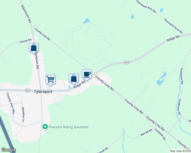 map of restaurants, bars, coffee shops, grocery stores, and more near 4 South County Line Road in Sellersville