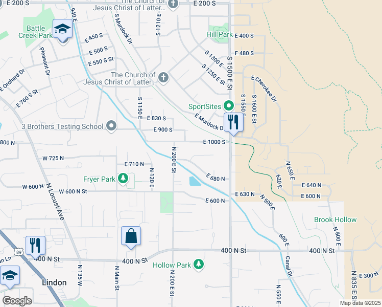 map of restaurants, bars, coffee shops, grocery stores, and more near 273 East 750 North in Lindon