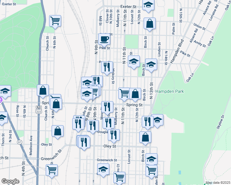 map of restaurants, bars, coffee shops, grocery stores, and more near 1024 Robeson Street in Reading