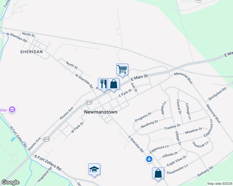 map of restaurants, bars, coffee shops, grocery stores, and more near 17 South Parish Avenue in Newmanstown