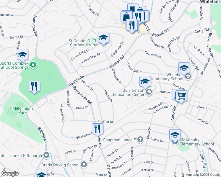 map of restaurants, bars, coffee shops, grocery stores, and more near 4666 Nix Drive in Pittsburgh