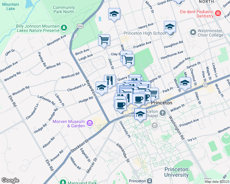 map of restaurants, bars, coffee shops, grocery stores, and more near 36 Paul Robeson Place in Princeton