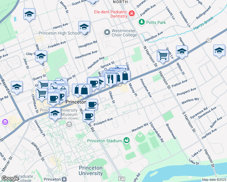 map of restaurants, bars, coffee shops, grocery stores, and more near 239 Nassau St in Princeton