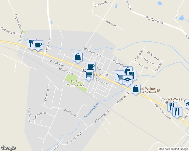 map of restaurants, bars, coffee shops, grocery stores, and more near 2 Penn Avenue in Robesonia