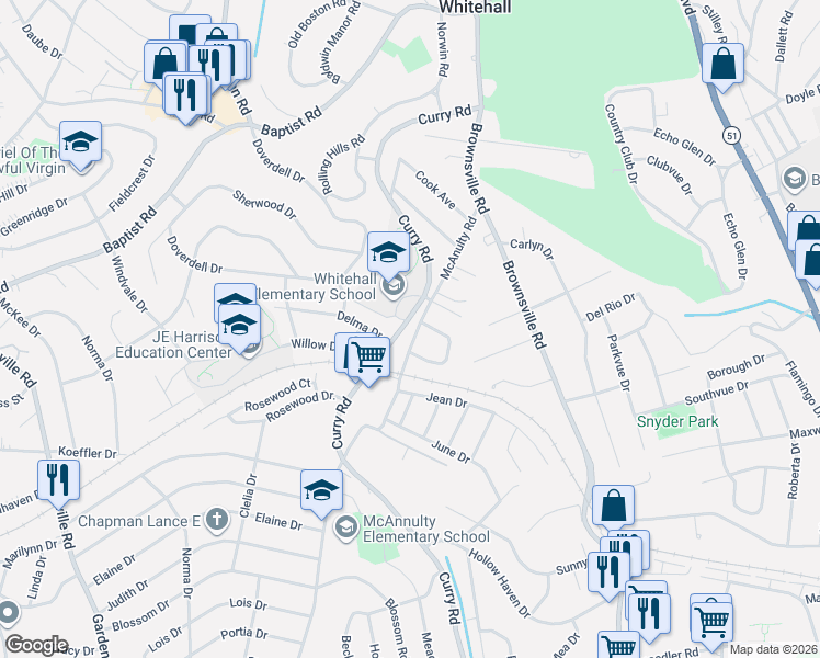 map of restaurants, bars, coffee shops, grocery stores, and more near 4932 McAnulty Road in Pittsburgh