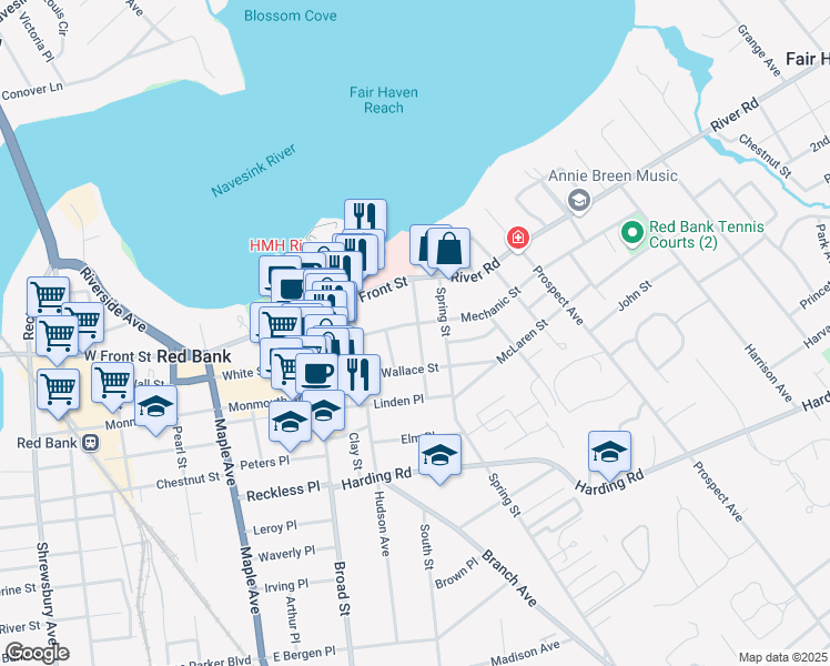 map of restaurants, bars, coffee shops, grocery stores, and more near 44 Washington Street in Red Bank