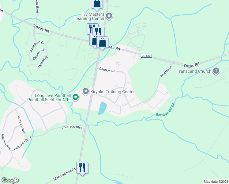 map of restaurants, bars, coffee shops, grocery stores, and more near 24 Dickerson Lane in Old Bridge