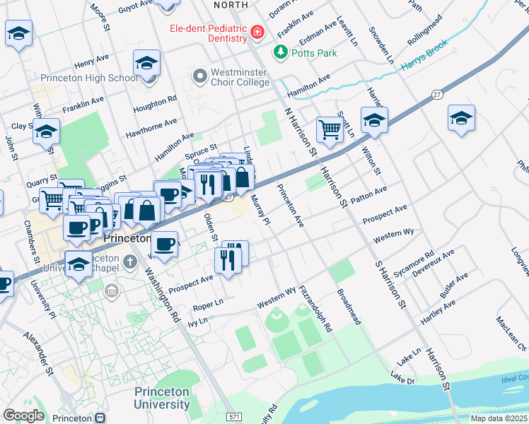 map of restaurants, bars, coffee shops, grocery stores, and more near 30 Murray Place in Princeton
