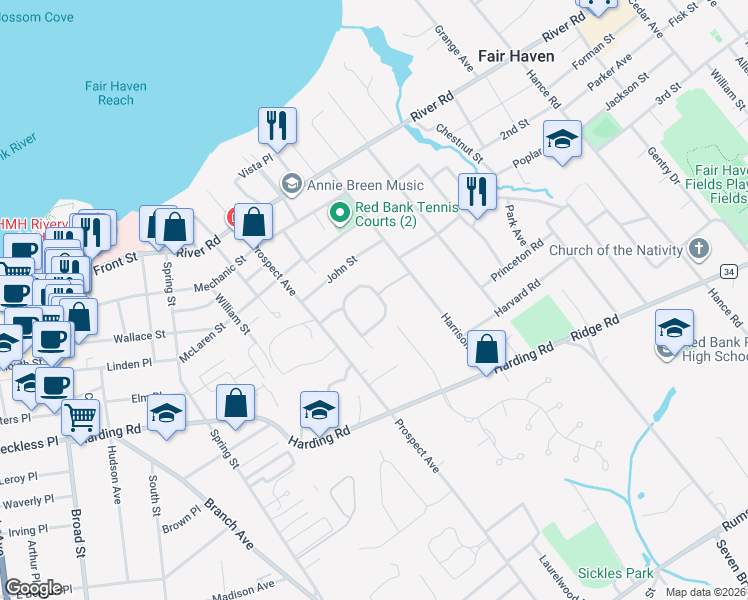 map of restaurants, bars, coffee shops, grocery stores, and more near 49 Windward Way in Red Bank