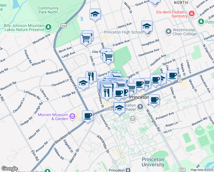 map of restaurants, bars, coffee shops, grocery stores, and more near 24 Paul Robeson Place in Princeton