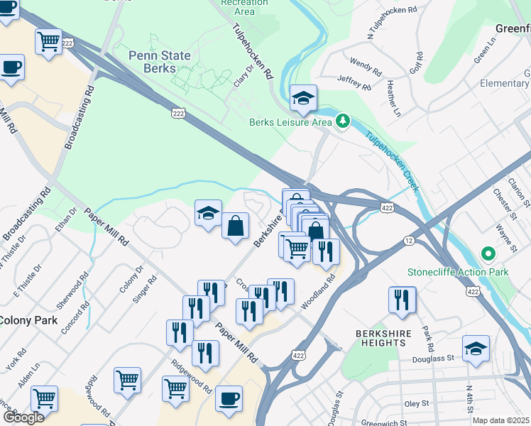 map of restaurants, bars, coffee shops, grocery stores, and more near 805 Christopher Drive in Wyomissing