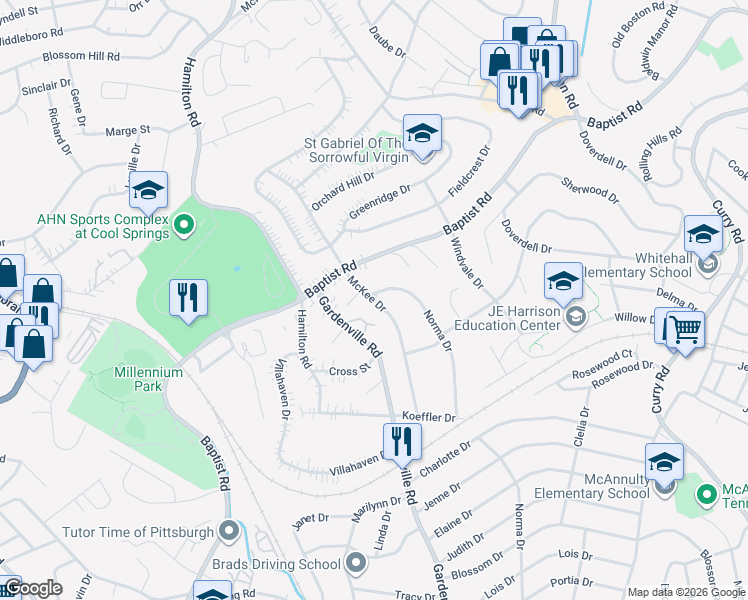 map of restaurants, bars, coffee shops, grocery stores, and more near 4614 McKee Drive in Pittsburgh