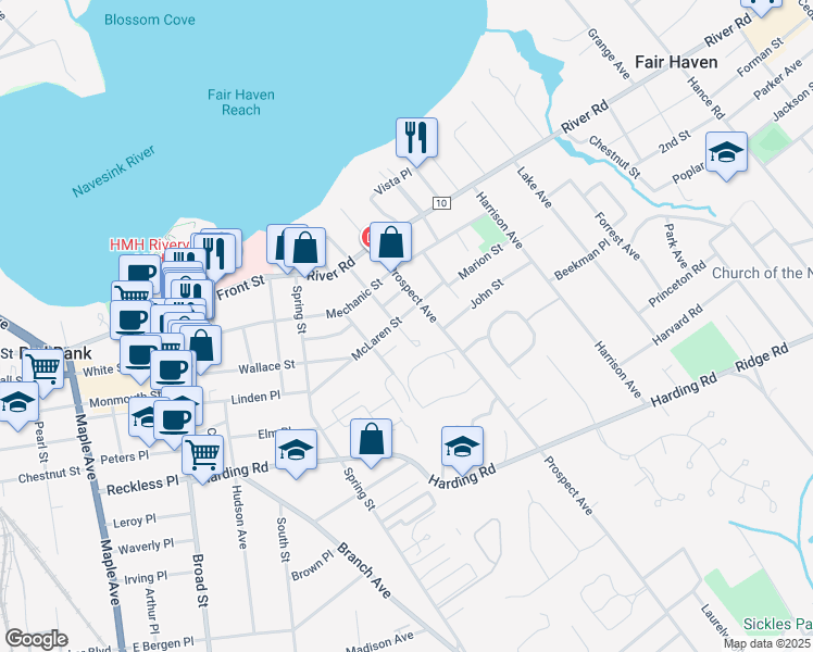 map of restaurants, bars, coffee shops, grocery stores, and more near 100 Mclaren Street in Red Bank