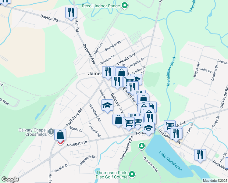 map of restaurants, bars, coffee shops, grocery stores, and more near 10 Grand Street in Jamesburg