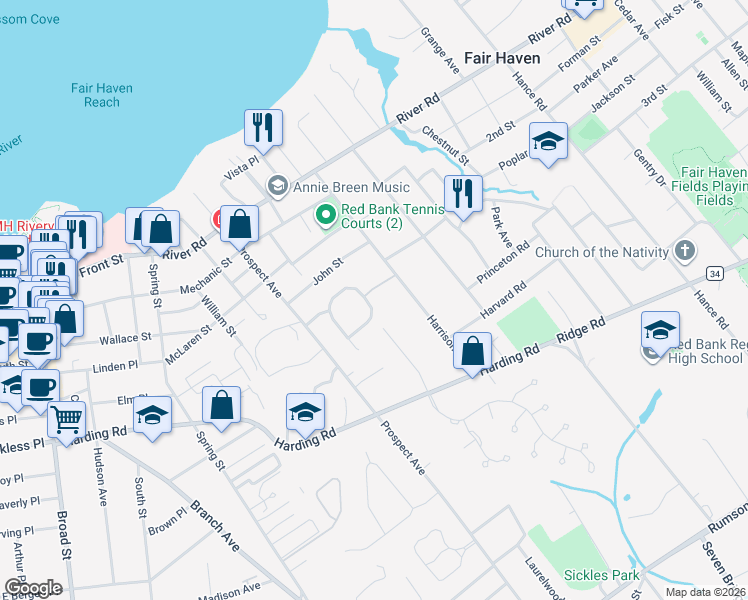 map of restaurants, bars, coffee shops, grocery stores, and more near 42 Windward Way in Red Bank