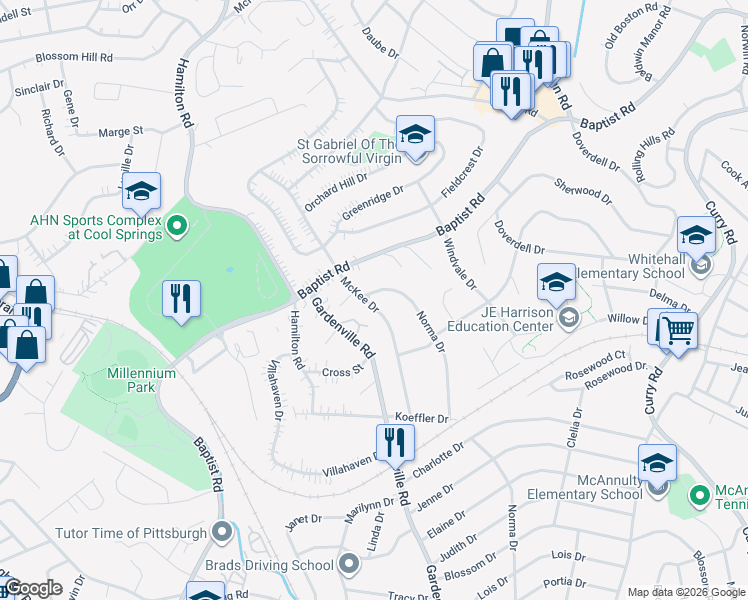 map of restaurants, bars, coffee shops, grocery stores, and more near 4606 McKee Drive in Pittsburgh