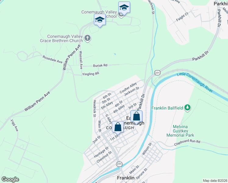 map of restaurants, bars, coffee shops, grocery stores, and more near 200 6th Street in Johnstown