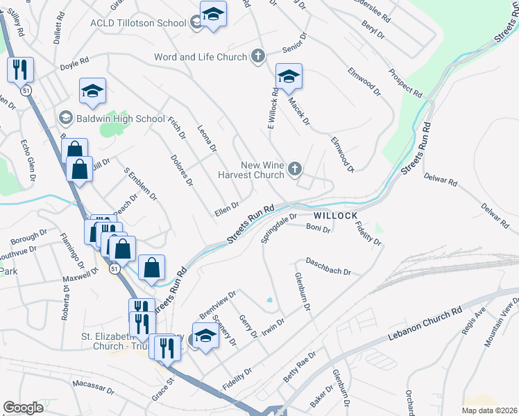 map of restaurants, bars, coffee shops, grocery stores, and more near 977 Streets Run Road in Pittsburgh