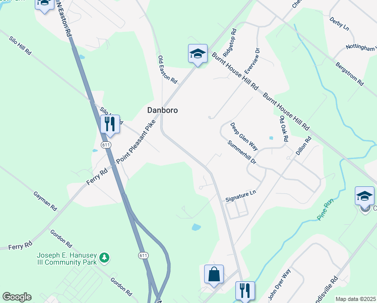 map of restaurants, bars, coffee shops, grocery stores, and more near 4761 Old Easton Road in Doylestown