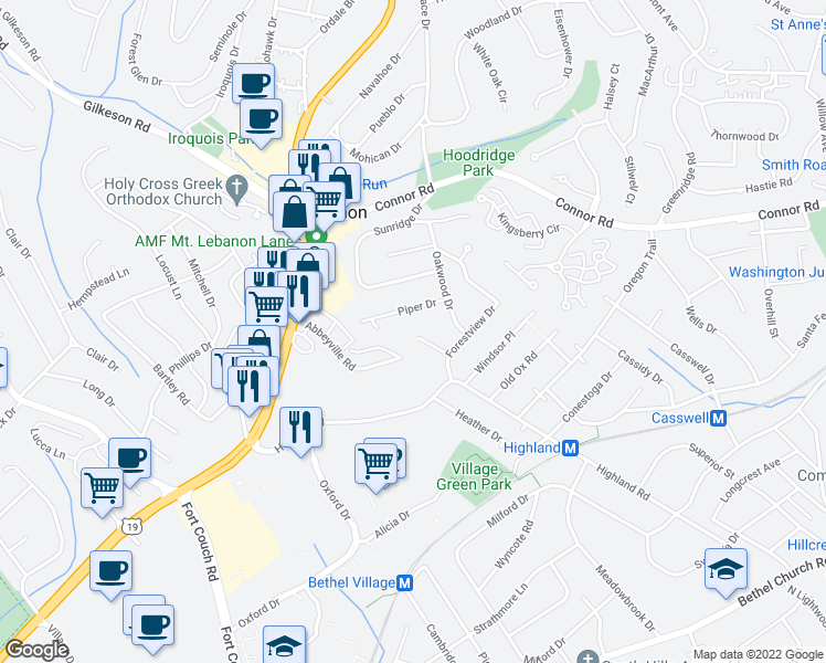 map of restaurants, bars, coffee shops, grocery stores, and more near 435 Abbeyville Road in Pittsburgh