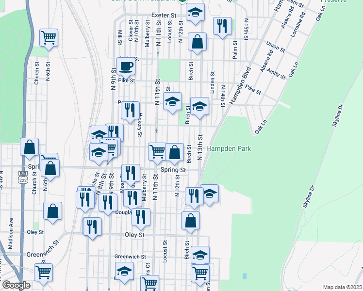 map of restaurants, bars, coffee shops, grocery stores, and more near 1055 North 12th Street in Reading