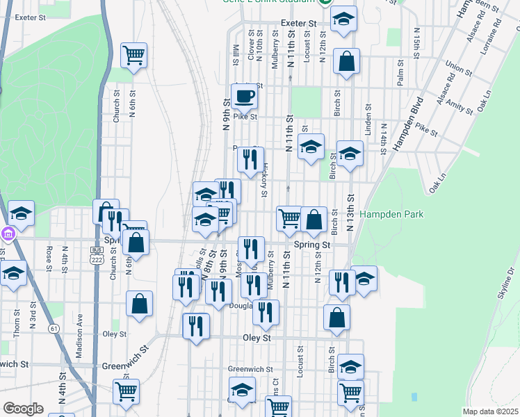 map of restaurants, bars, coffee shops, grocery stores, and more near 1054 North 10th Street in Reading