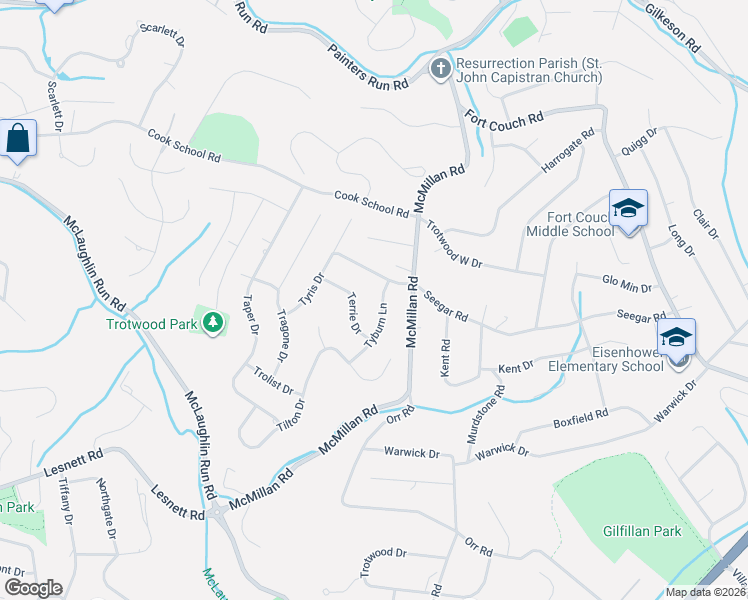 map of restaurants, bars, coffee shops, grocery stores, and more near 1621 Terrie Drive in Pittsburgh