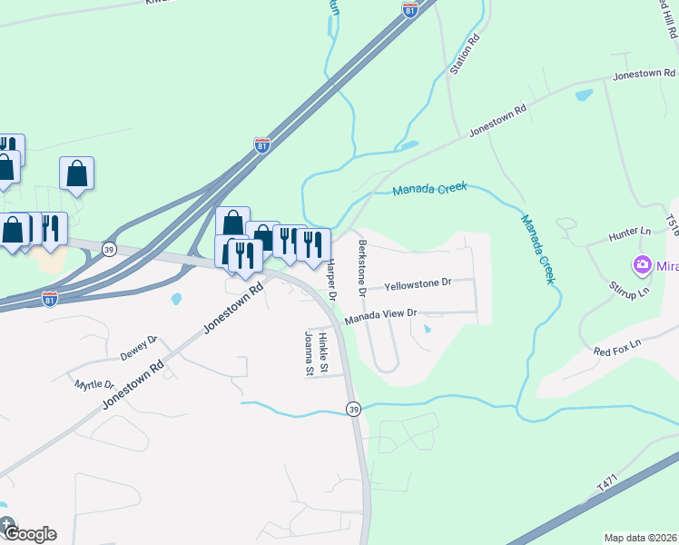 map of restaurants, bars, coffee shops, grocery stores, and more near 249 Berkstone Drive in Harrisburg