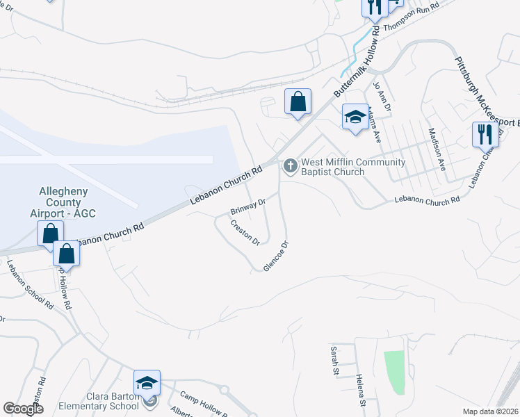 map of restaurants, bars, coffee shops, grocery stores, and more near 112 Kenwood Place in West Mifflin