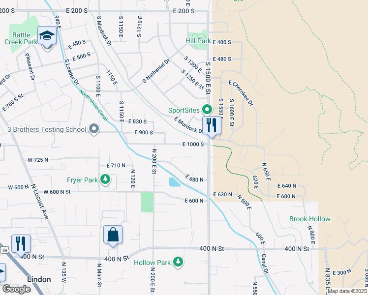 map of restaurants, bars, coffee shops, grocery stores, and more near 1442 East 1000 South in Pleasant Grove