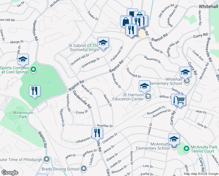 map of restaurants, bars, coffee shops, grocery stores, and more near 4666 Nix Drive in Pittsburgh