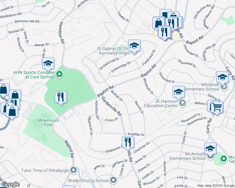 map of restaurants, bars, coffee shops, grocery stores, and more near 4606 McKee Drive in Pittsburgh