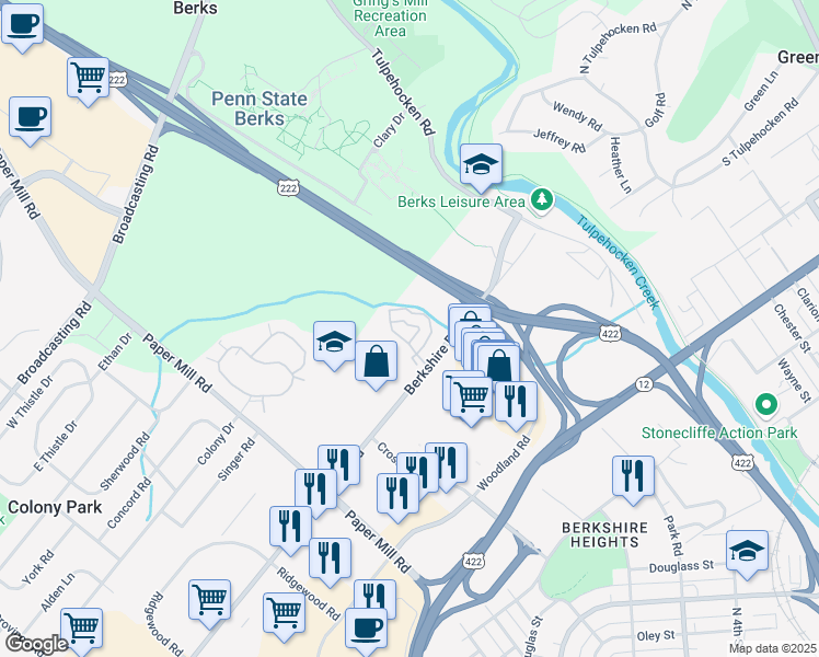 map of restaurants, bars, coffee shops, grocery stores, and more near 711 Christopher Drive in Wyomissing
