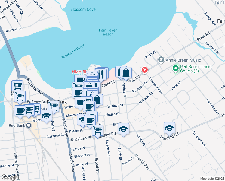 map of restaurants, bars, coffee shops, grocery stores, and more near 60 Mechanic Street in Red Bank