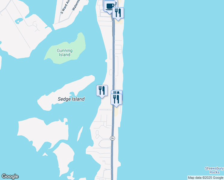 map of restaurants, bars, coffee shops, grocery stores, and more near 1485 Ocean Avenue in Sea Bright