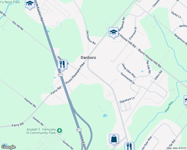 map of restaurants, bars, coffee shops, grocery stores, and more near 4800 Old Easton Road in Danboro