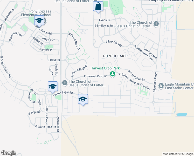 map of restaurants, bars, coffee shops, grocery stores, and more near 4480 East Harvest Crop Drive in Eagle Mountain