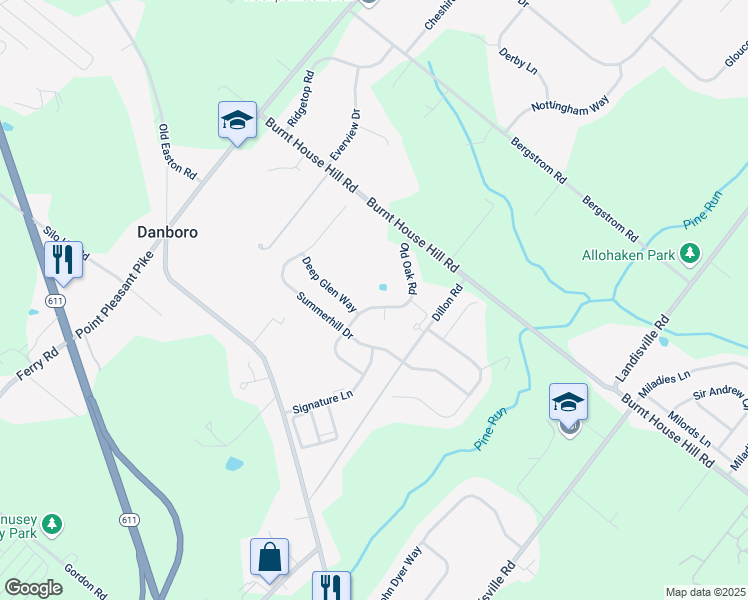 map of restaurants, bars, coffee shops, grocery stores, and more near 4552 Old Oak Road in Doylestown