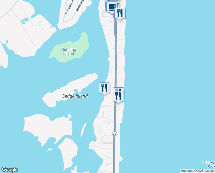 map of restaurants, bars, coffee shops, grocery stores, and more near 1370 Ocean Avenue in Sea Bright