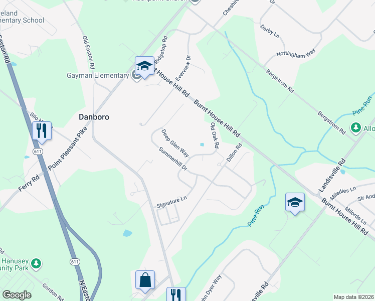 map of restaurants, bars, coffee shops, grocery stores, and more near 4523 Deep Glen Way in Doylestown
