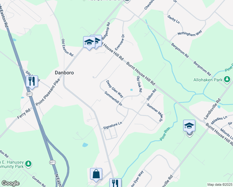 map of restaurants, bars, coffee shops, grocery stores, and more near 4534 Deep Glen Way in Doylestown