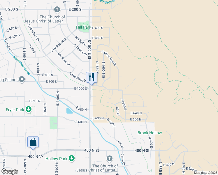 map of restaurants, bars, coffee shops, grocery stores, and more near 945 South 1680 East Street in Pleasant Grove