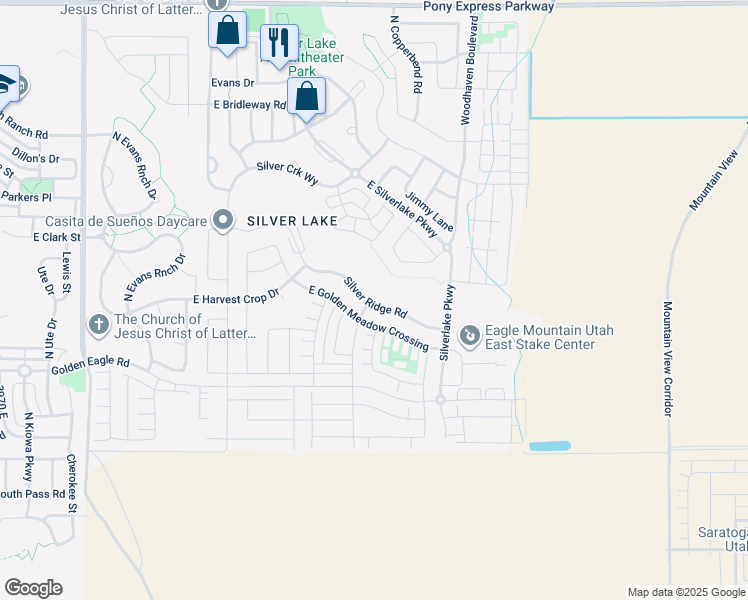 map of restaurants, bars, coffee shops, grocery stores, and more near 4624 Campbell Circle in Eagle Mountain