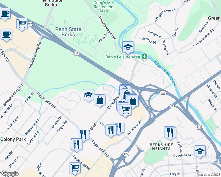 map of restaurants, bars, coffee shops, grocery stores, and more near 712 Christopher Drive in Wyomissing